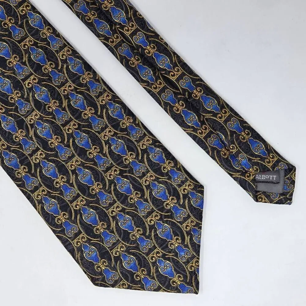 ROBERT TALBOTT BEST OF CLASS SILK TIE BLACK BLUE GOLD BAROQUE SATIN 4